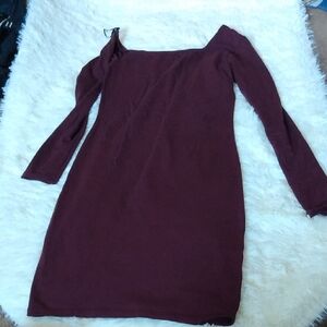 Women's Off-Shoulder Long Sleeve Dress in Burgundy